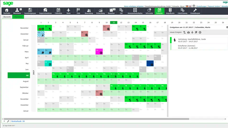 Sage HR Suite Zeitwirtschaft Screenshot aus dem System
